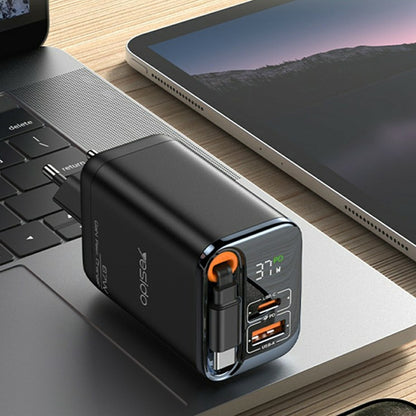 Caricabatterie Rete con Cavo USB-C Yesido YC100 Display, 67W, 3.35A, 1 x USB-A - 1 x USB-C, Nero