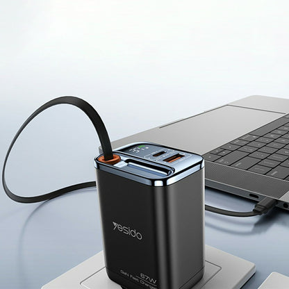 Caricabatterie Rete con Cavo USB-C Yesido YC100 Display, 67W, 3.35A, 1 x USB-A - 1 x USB-C, Nero