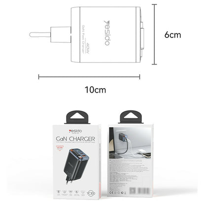Caricabatterie Rete con Cavo USB-C Yesido YC100 Display, 67W, 3.35A, 1 x USB-A - 1 x USB-C, Nero