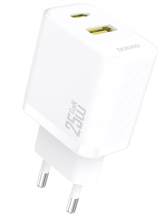 Caricabatterie Rete Dudao A26T, 25W, 3A, 1 x USB-A - 1 x USB-C, Bianco