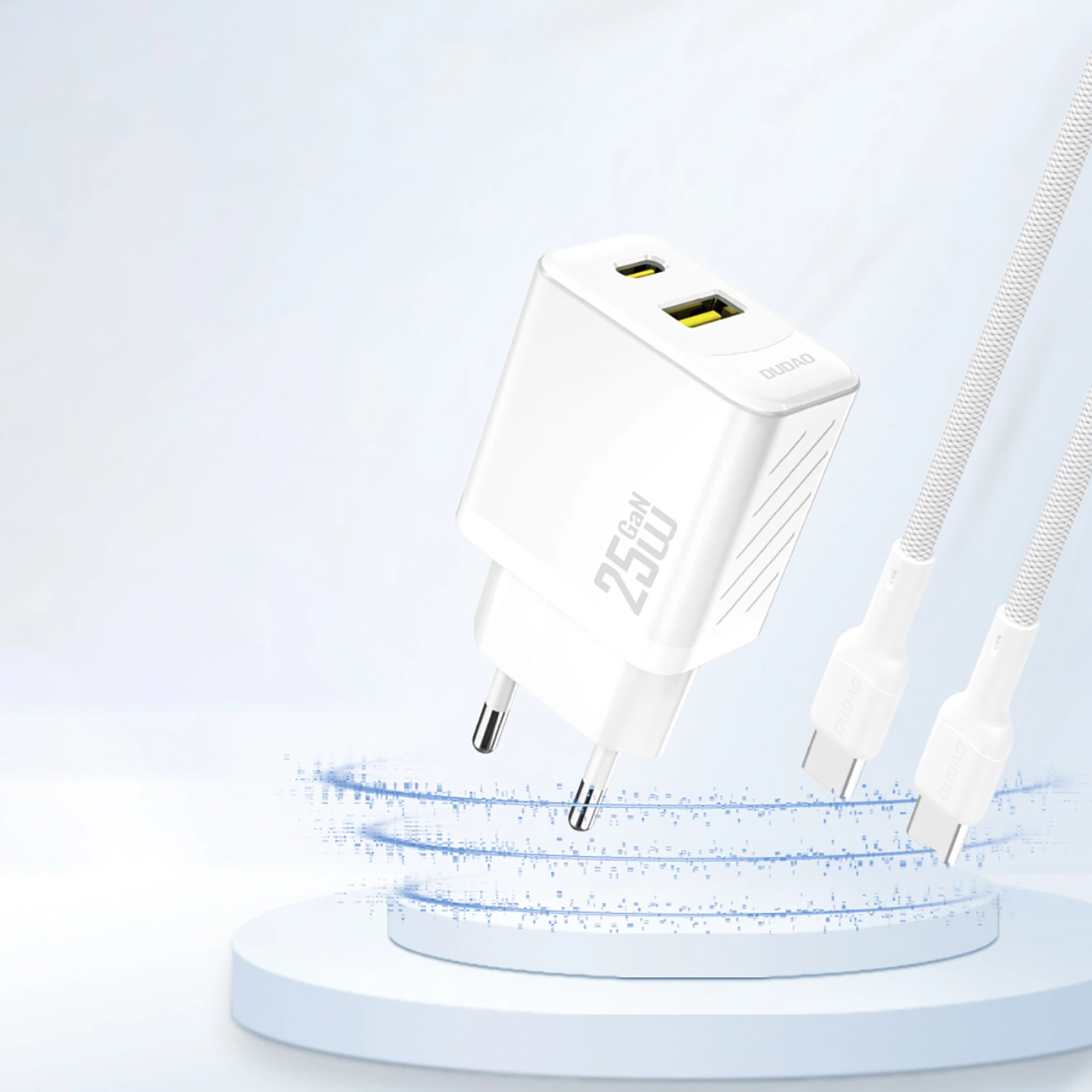 Dudao A26T Network Charger, 25W, 3A, 1 x USB-A - 1 x USB-C, White