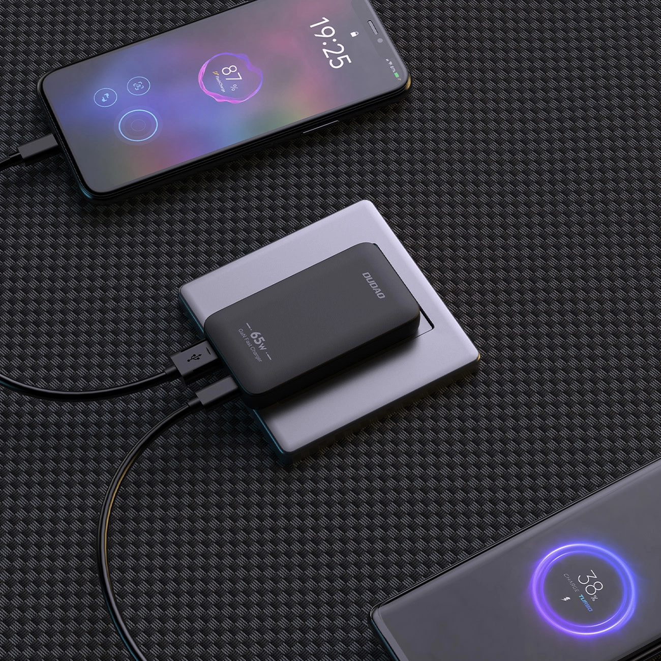 Caricabatterie da Rete Dudao A65Q Travel, 65W, 3.25A, 1 x USB-A - 1 x USB-C, Nero