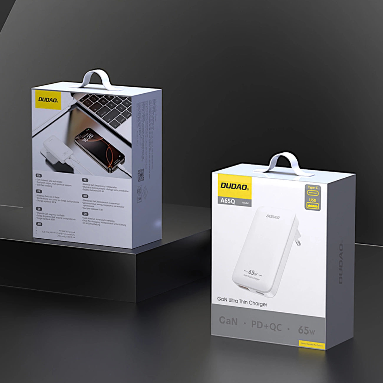 Caricabatterie da rete Dudao A65Q Travel, 65W, 3.25A, 1 x USB-A - 1 x USB-C, Bianco