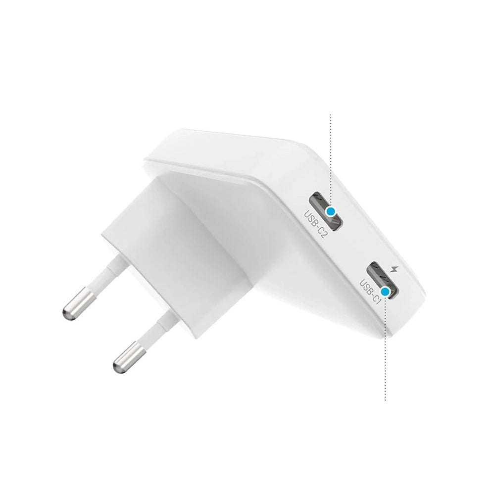 Caricabatterie Retea Fixed Slim, 45W, 3A, 2 x USB-C, Bianco
