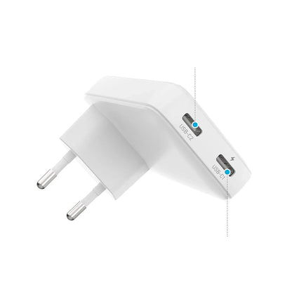 Caricabatterie Retea Fixed Slim, 45W, 3A, 2 x USB-C, Bianco