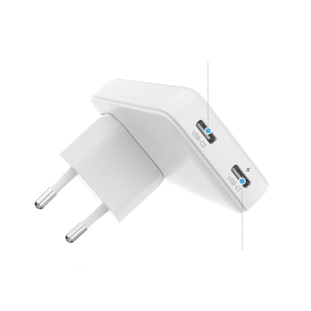 Caricabatterie da rete Fixed Travel, 45W, 3A, 2 x USB-C, Bianco