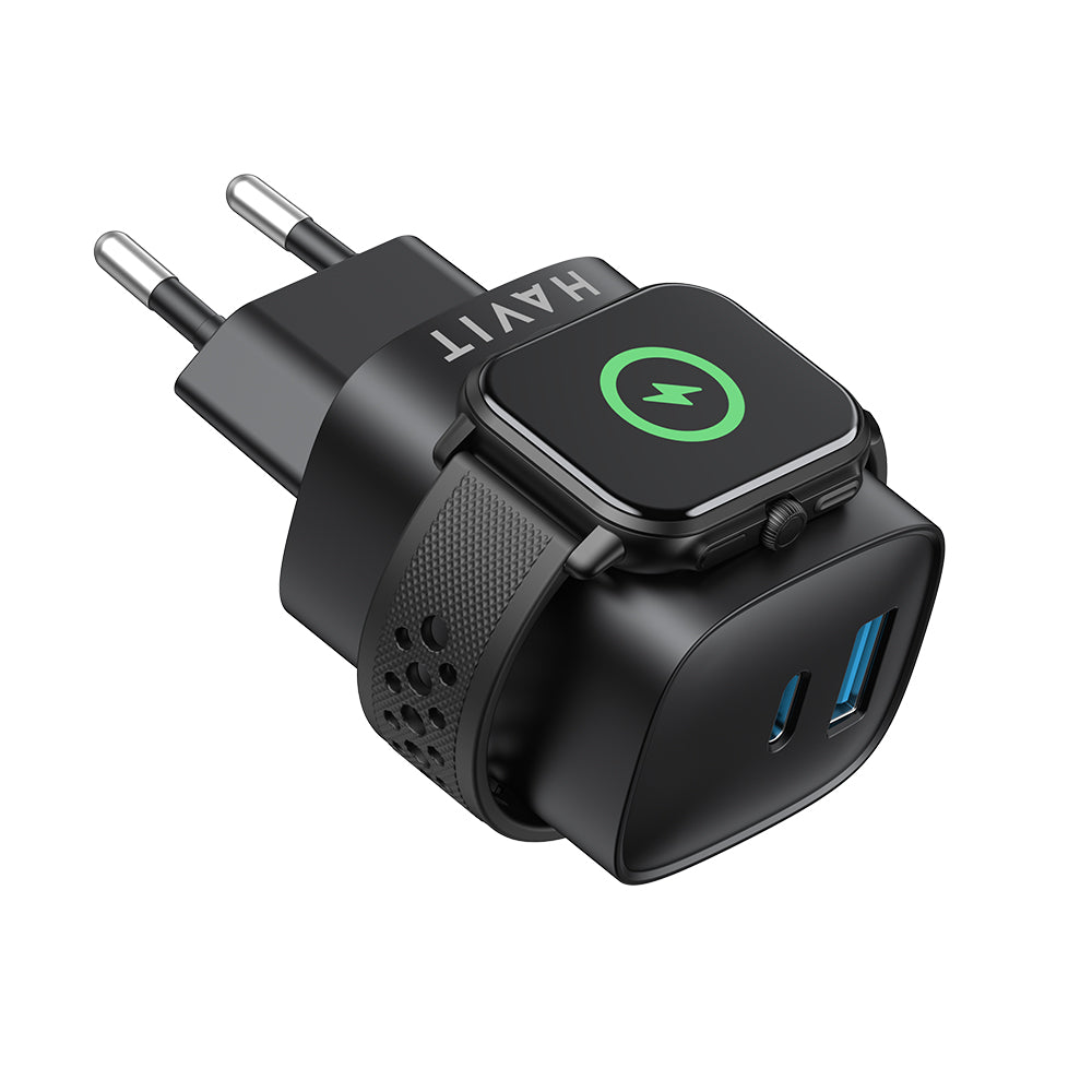 Caricabatterie Rete HAVIT UC132 2in1, 22W, 3A, 1 x USB-A - 1 x USB-C, Nero