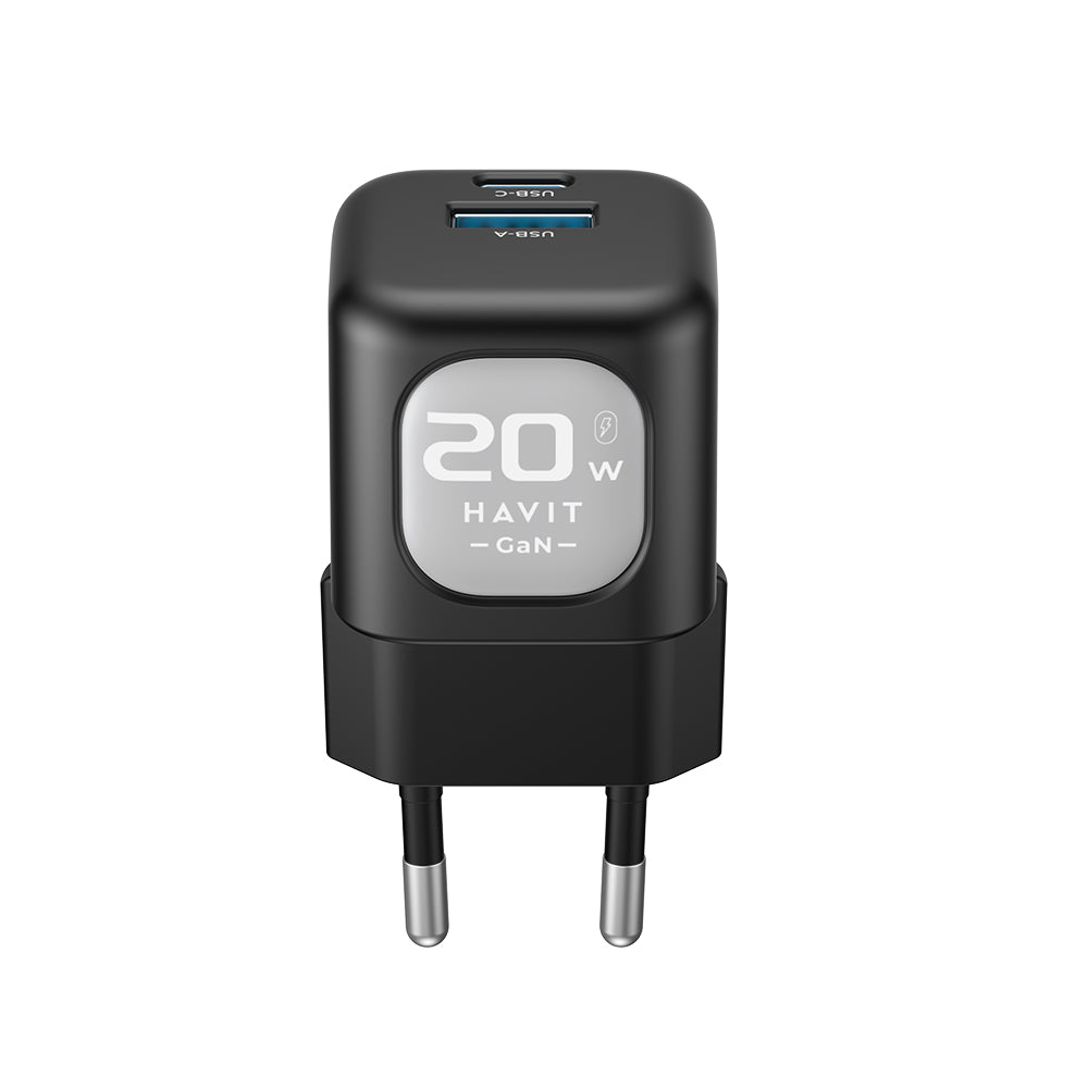 Caricabatterie Rete HAVIT UC220, 20W, 3A, 1 x USB-A - 1 x USB-C, Nero Grigio