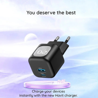 Caricabatterie Rete HAVIT UC220, 20W, 3A, 1 x USB-A - 1 x USB-C, Nero Grigio