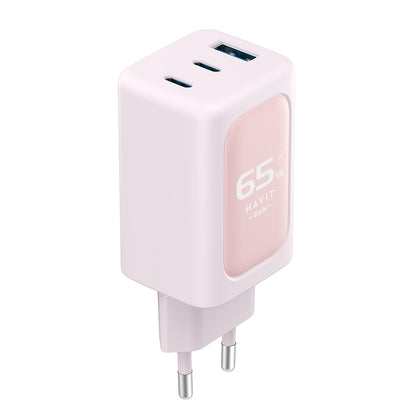 Caricabatterie da Rete HAVIT UC260, 65W, 3A, 1 x USB-A - 2 x USB-C, Rosa