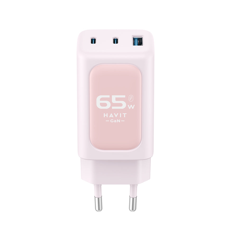 Caricabatterie da Rete HAVIT UC260, 65W, 3A, 1 x USB-A - 2 x USB-C, Rosa