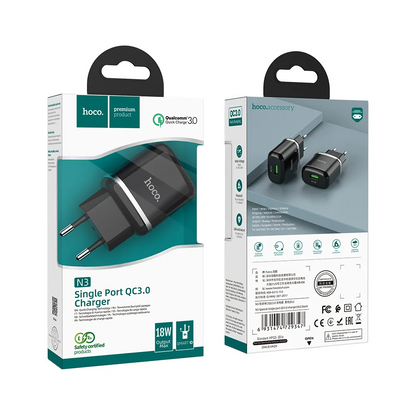 Caricatore da rete HOCO N3, 18W, 3A, 1 x USB-A, Nero