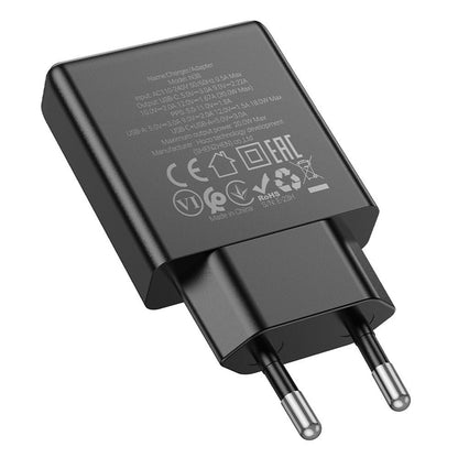 HOCO N38 Network Charger, 20W, 3A, 1 x USB-A - 1 x USB-C, Black