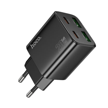 Caricabatterie Rete HOCO N55, 20W, 3A, 2 x USB-A - 2 x USB-C, Nero