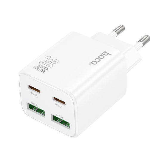 Caricabatterie Rete HOCO N56, 30W, 3A, 2 x USB-A - 2 x USB-C, Bianco