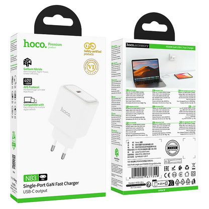 Caricatore da rete HOCO N83, 40W, 3A, 1 x USB-C, Bianco