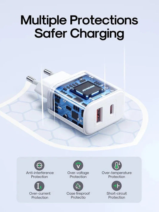 Joyroom JR-TCF05 Network Charger, 20W, 3A, 1 x USB-A - 1 x USB-C, White