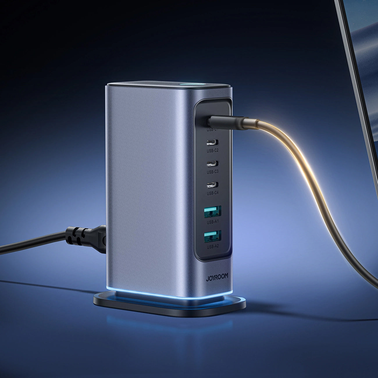 Caricabatterie Stazione Joyroom JR-TCM02, 65W, 3.25A, 2 x USB-A - 4 x USB-C, Grigio