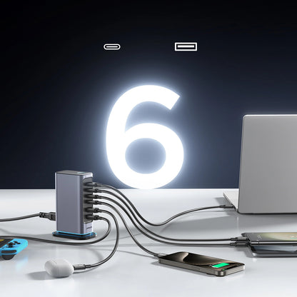Caricabatterie Stazione Joyroom JR-TCM02, 65W, 3.25A, 2 x USB-A - 4 x USB-C, Grigio