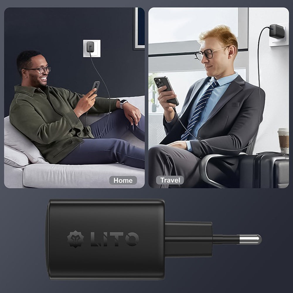 Caricabatterie Rete Lito LC22, 45W, 3A, 2 x USB-C, Nero