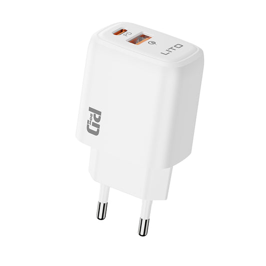 Caricabatterie Retea Lito LC28, 20W, 3A, 1 x USB-A - 1 x USB-C, Bianco