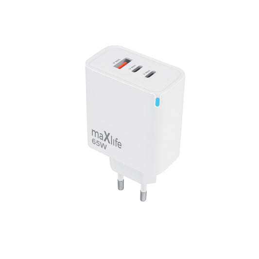 Caricabatterie Retea MaXlife MXTC-09-65ACC, 65W, 3.25A, 1 x USB-A - 2 x USB-C, Bianco