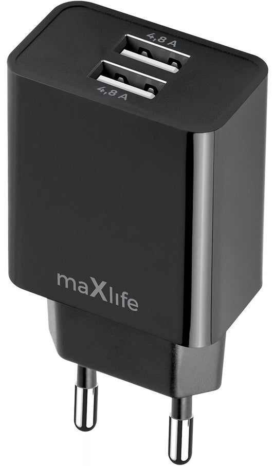 Caricabatterie Retea MaXlife MXTC-12, 24W, 2.4A, 2 x USB-A, Nero