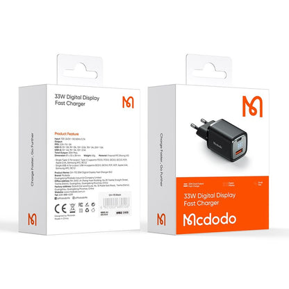 Caricabatterie Retea McDodo CH-1701 Graphite Display, 33W, 3A, 1 x USB-A - 1 x USB-C, Nero
