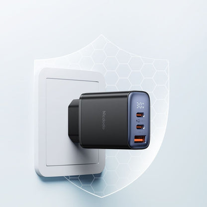 Caricabatterie Rete McDodo CH-2180 Display, 30W, 3A, 1 x USB-A - 2 x USB-C, Nero