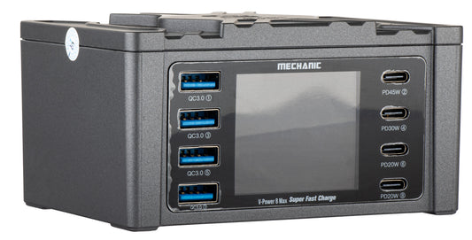 Caricabatterie Stazione Mechanic V-Power Max con Display, 115W, 3A, 4 x USB-A - 4 x USB-C, Nero