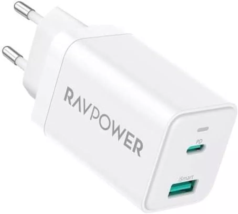 Caricatore da rete RavPower RP-PC171, 45W, 3A, 1 x USB-A - 1 x USB-C, Bianco