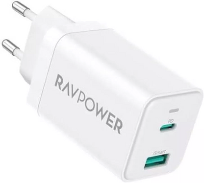 Caricatore da rete RavPower RP-PC171, 45W, 3A, 1 x USB-A - 1 x USB-C, Bianco