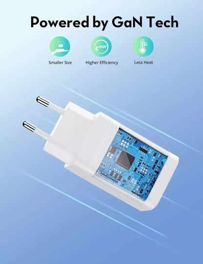 Caricatore da rete RavPower RP-PC171, 45W, 3A, 1 x USB-A - 1 x USB-C, Bianco