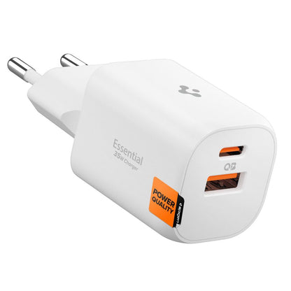 Caricabatterie Rete Spigen Essential, 35W, 3A, 1 x USB-A - 1 x USB-C, Bianco