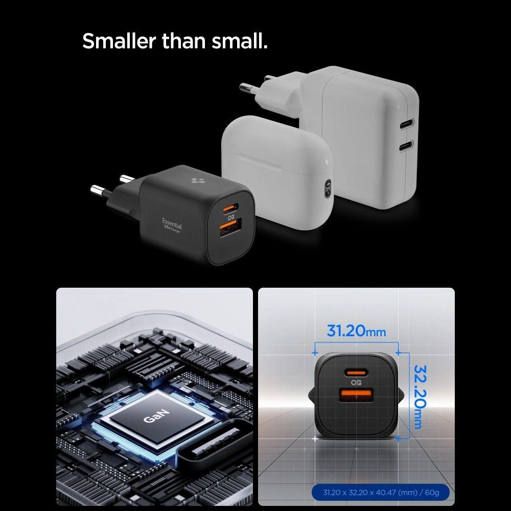 Caricabatterie Rete Spigen Essential, 35W, 3A, 1 x USB-A - 1 x USB-C, Bianco