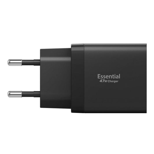 Caricabatterie da rete Spigen Essential, 47W, 3A, 2 x USB-C, Nero