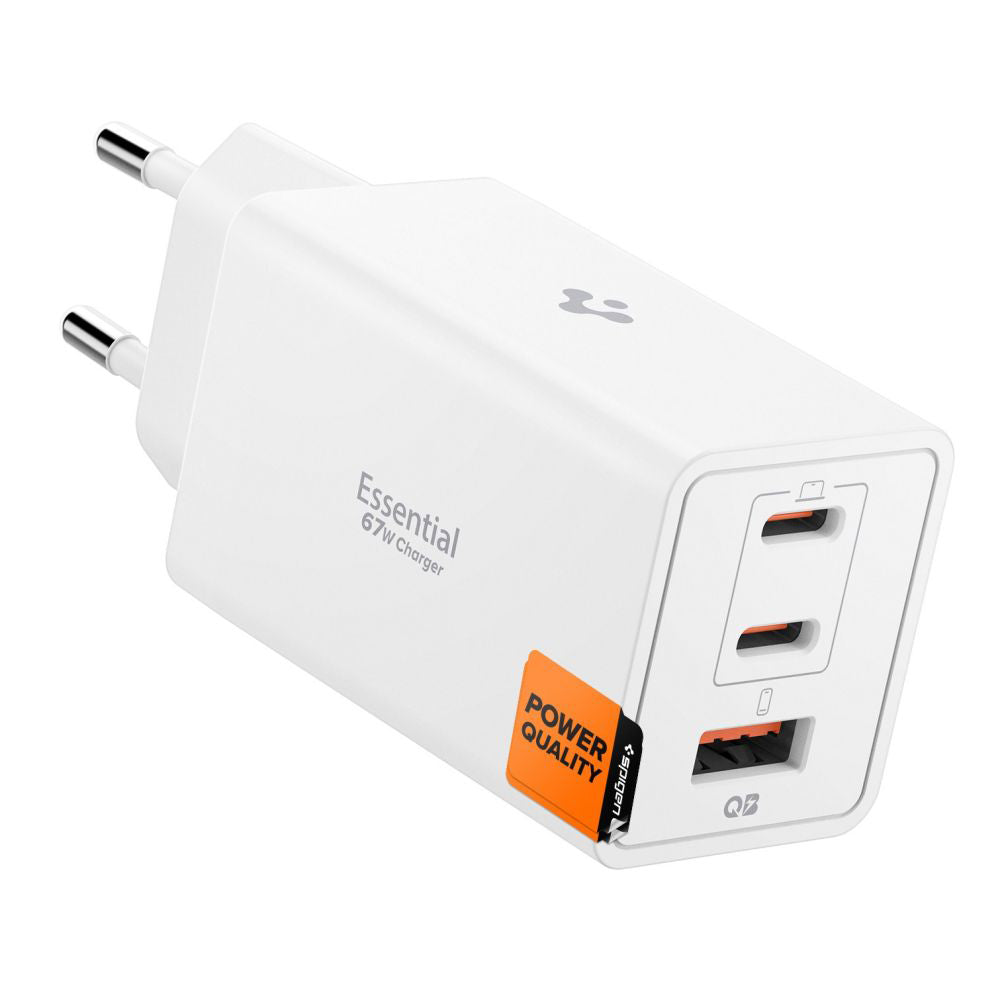 Caricabatterie Retea Spigen Essential, 67W, 3.25A, 1 x USB-A - 2 x USB-C, Bianco ACH08710
