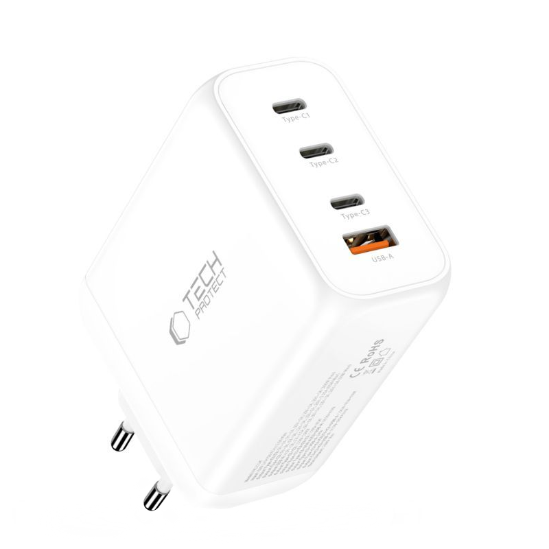 Tech-Protect NC200W-GAN Network Charger, 200W, 5A, 1 x USB-A - 3 x USB-C, White