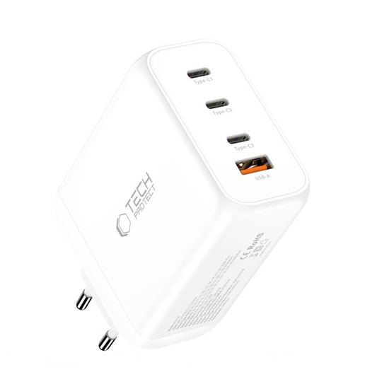Caricabatterie Rete Tech-Protect NC200W-GAN, 200W, 5A, 1 x USB-A - 3 x USB-C, Bianco