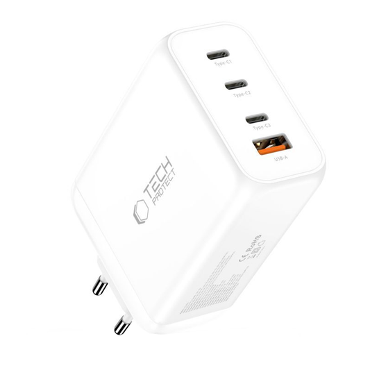 Caricabatterie Retea Tech-Protect NC240W-GAN, 240W, 5A, 1 x USB-A - 3 x USB-C, Bianco