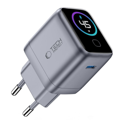 Tech-Protect NC45W Display Wall Charger, 45W, 3A, 1 x USB-C, Gray