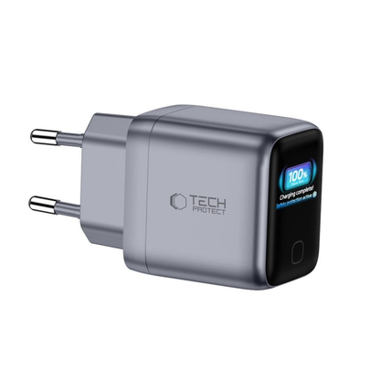 Tech-Protect NC45W Display Wall Charger, 45W, 3A, 1 x USB-C, Gray