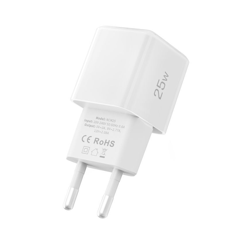 Caricatore da rete Tech-Protect NCM25, 25W, 3A, 1 x USB-C, Bianco