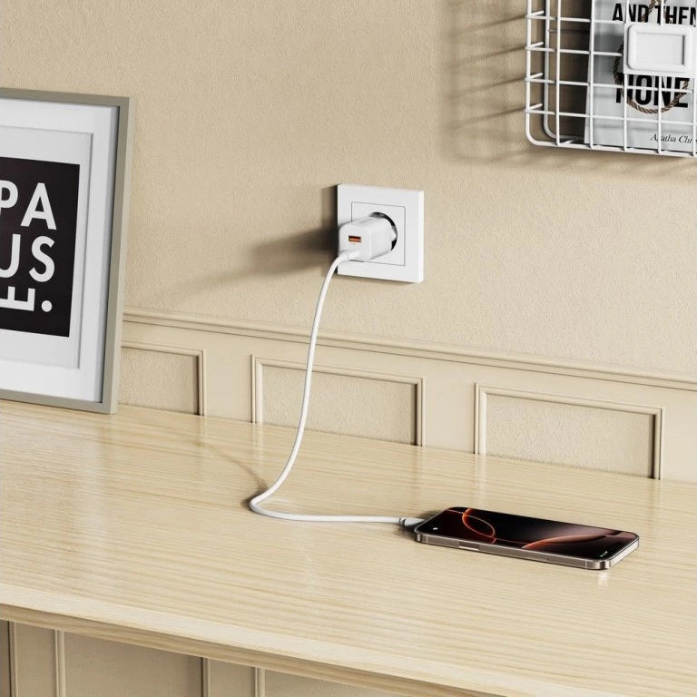 Caricabatterie Retea Tech-Protect NCM33W, 33W, 3A, 1 x USB-A - 1 x USB-C, Bianco