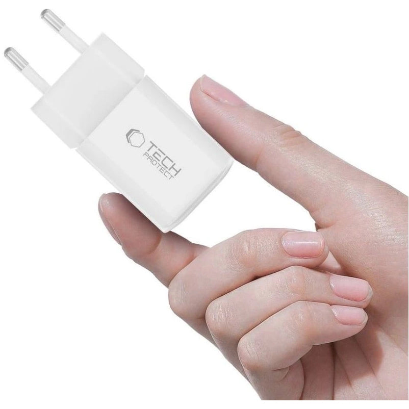 Caricabatterie Retea Tech-Protect NCM33W, 33W, 3A, 1 x USB-A - 1 x USB-C, Bianco