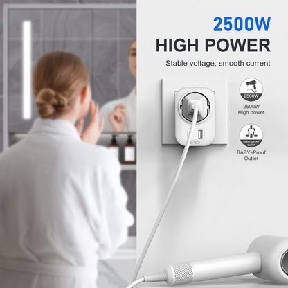 Tech-Protect TA100 Travel UK Network Charger, 20W, 3A, 1 x Schuko - 1 x USB-A - 1 x USB-C, White