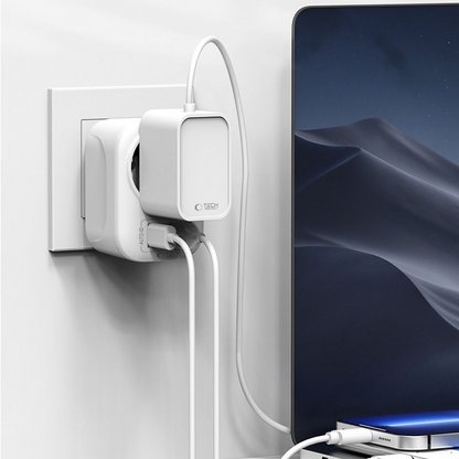 Caricabatterie Retea Tech-Protect TA100 Travel US, 20W, 3A, 1 x Schuko - 1 x USB-A - 1 x USB-C, Bianco