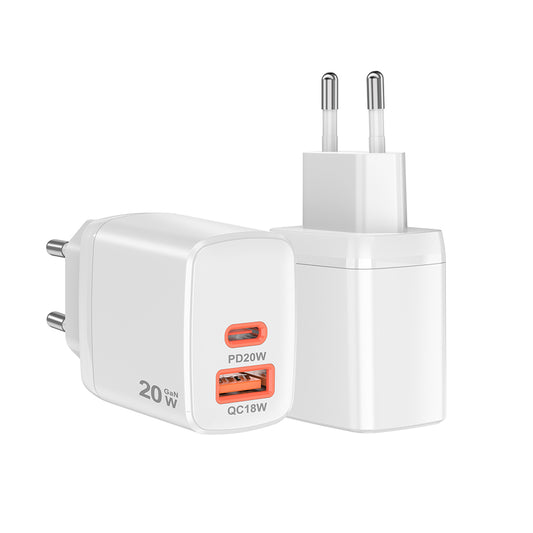 Caricabatterie Retea Techsuit CH2 Duonix, 20W, 3A, 1 x USB-A - 1 x USB-C, Bianco