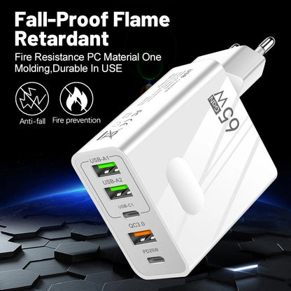 Caricabatterie Rete Techsuit CHC1 PentaXPower, 25W, 3A, 3 x USB-A - 2 x USB-C, Nero