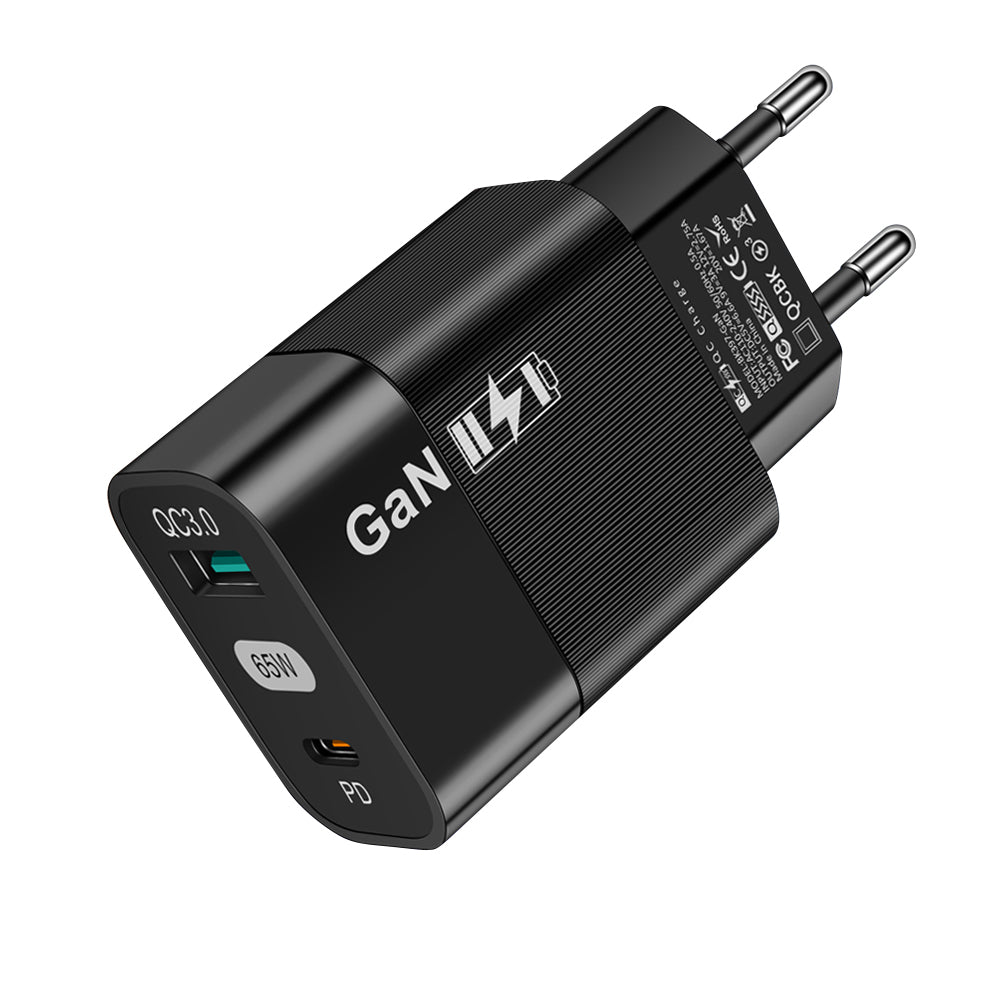 Caricabatterie Retea Techsuit CHPD131, 65W, 3.25A, 1 x USB-A - 1 x USB-C, Nero